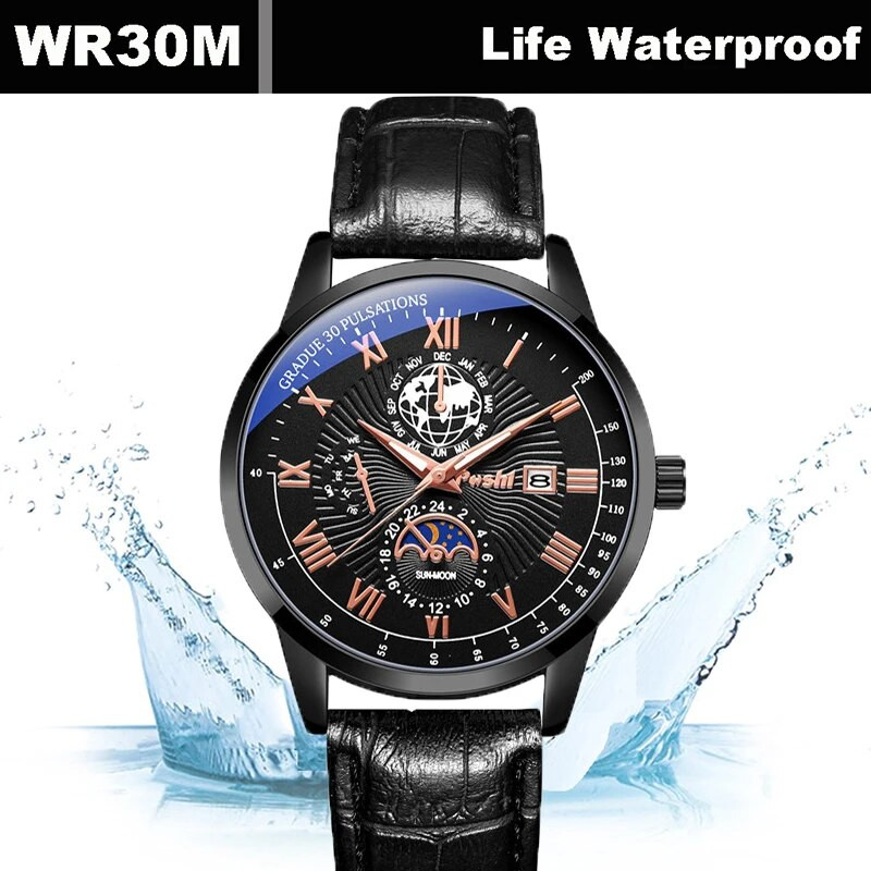POSHI verslo vyriški laikrodžiai Paprasti sportiniai laikrodžiai vyrams Populiariausi prabangūs odiniai vyriški laikrodžiai Laikrodis Chronografas Kvarcinis rankinis laikrodis