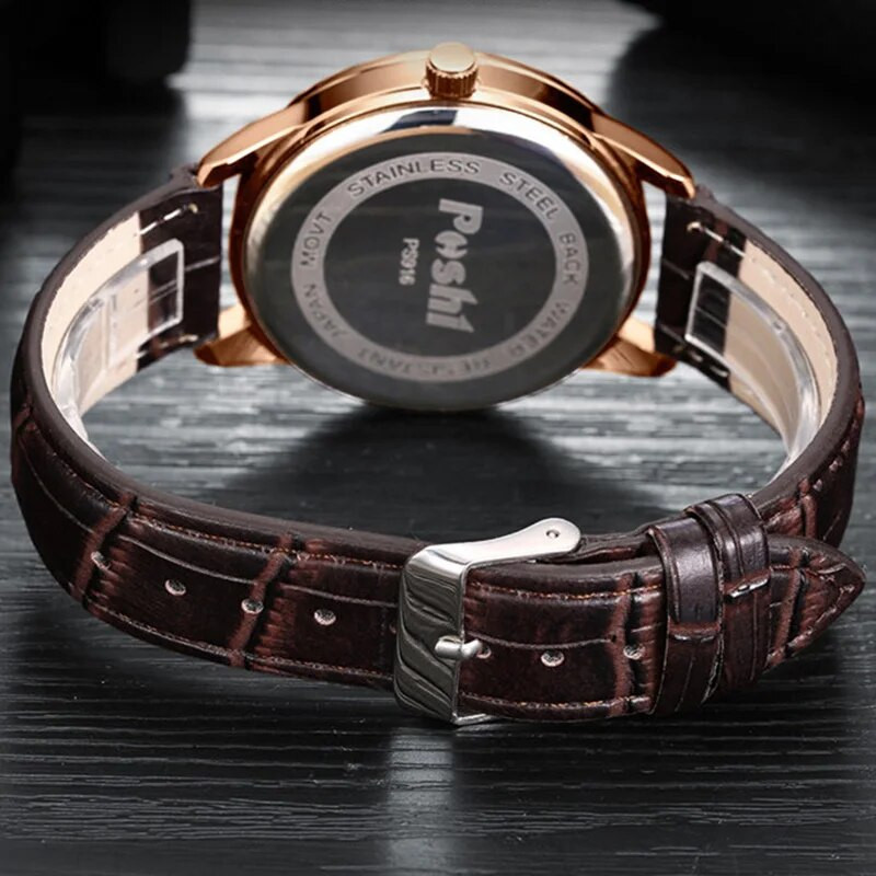 POSHI verslo vyriški laikrodžiai Paprasti sportiniai laikrodžiai vyrams Populiariausi prabangūs odiniai vyriški laikrodžiai Laikrodis Chronografas Kvarcinis rankinis laikrodis