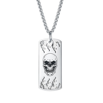 Gooti Halloween Skull Fire Meeste Sildi ripats Kaelakee Punk Roostevabast Terasest Skelett Tänav Cool Thing Hiphop Moeehted