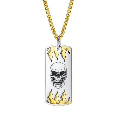 Gooti Halloween Skull Fire Meeste Sildi ripats Kaelakee Punk Roostevabast Terasest Skelett Tänav Cool Thing Hiphop Moeehted