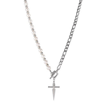 Κολιέ μενταγιόν με σπαθί με μαργαριτάρι κουβανέζικη αλυσίδα από ανοξείδωτο ατσάλι για ανδρικά κοσμήματα με κόσμημα ροκ