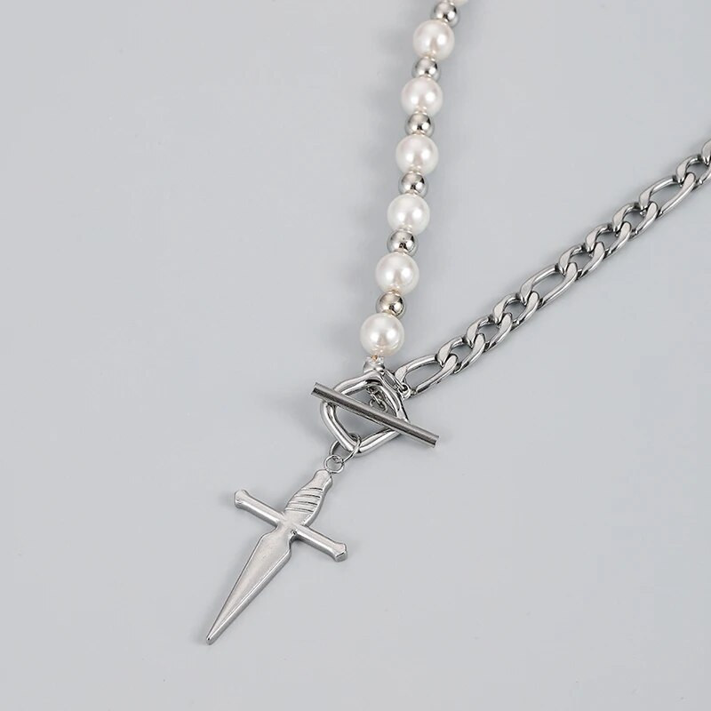 Montaaž punk Meeste pärl Kuuba kett Mõõga ripats kaelakee Hiphop roostevabast terasest rant meestele niši rock lahedad moeehted