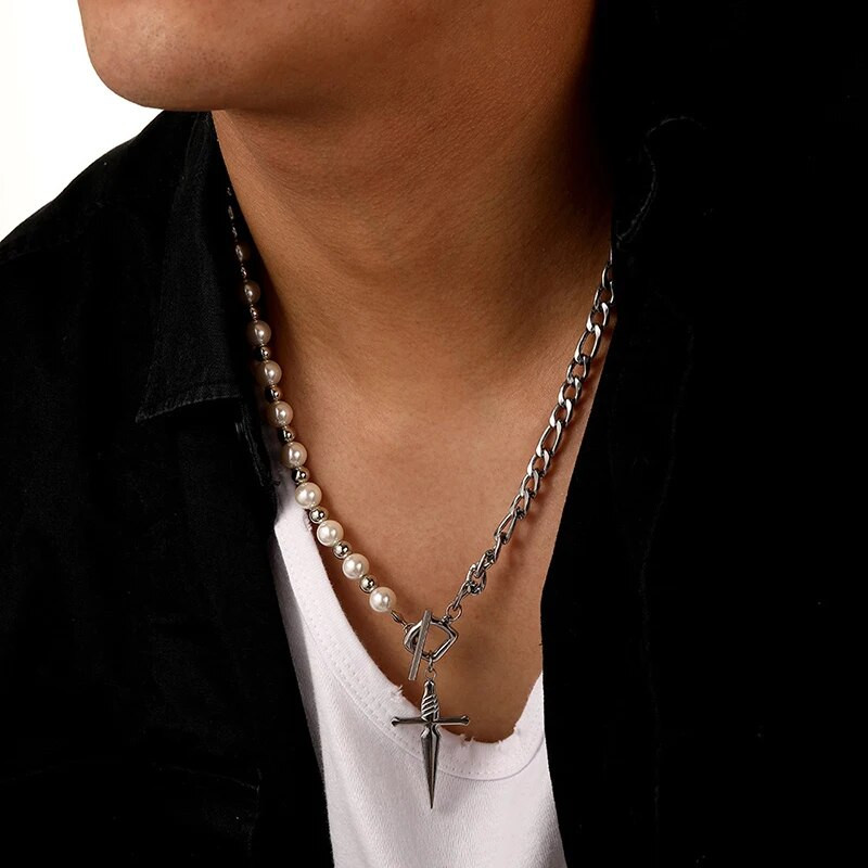 Montaaž punk Meeste pärl Kuuba kett Mõõga ripats kaelakee Hiphop roostevabast terasest rant meestele niši rock lahedad moeehted