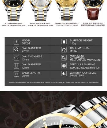 Нови бизнес мъжки часовници Топ марка луксозни механични автоматични военни неръждаеми водоустойчиви светещи ръчни часовници FNGEEN 6612