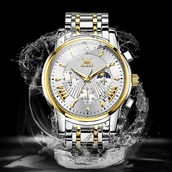 OLEVS Луксозен мъжки ръчен часовник Водоустойчив светещ часовник с хронограф за мъже Мъжки кварцови часовници от неръждаема стомана reloj hombre