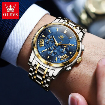 OLEVS Луксозен мъжки ръчен часовник Водоустойчив светещ часовник с хронограф за мъже Мъжки кварцови часовници от неръждаема стомана reloj hombre