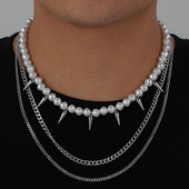Lahedad kolmekihilised Meeste pärlipulga ripats kaelakee Choker Hiphop kraam roostevabast terasest punk meeste lüli kaelakett moeehted