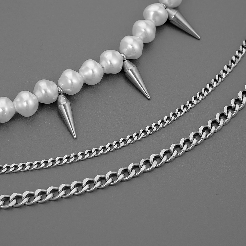Lahedad kolmekihilised Meeste pärlipulga ripats kaelakee Choker Hiphop kraam roostevabast terasest punk meeste lüli kaelakett moeehted