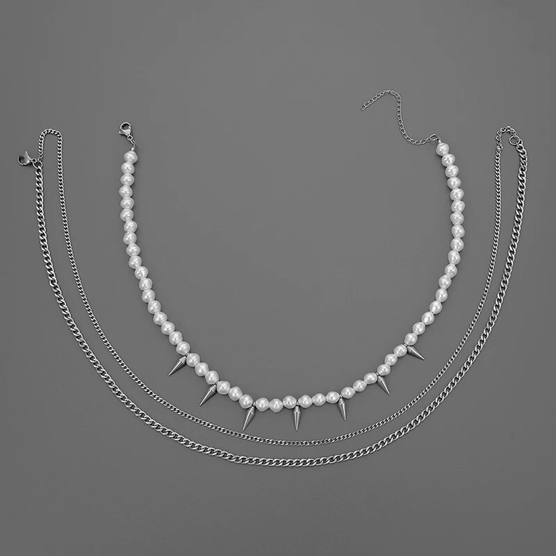 Lahedad kolmekihilised Meeste pärlipulga ripats kaelakee Choker Hiphop kraam roostevabast terasest punk meeste lüli kaelakett moeehted