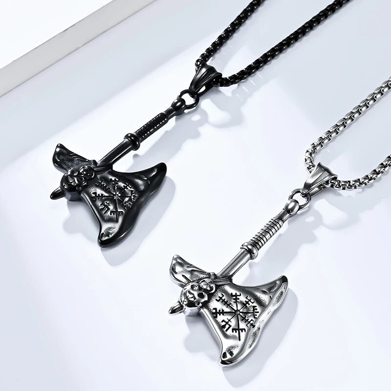 Retro punk meeste pealuu Viking Axe ripats kaelakee roostevabast terasest Uus 2023. aastal Trend Rune kaelakett meeste ehete tarvikutele