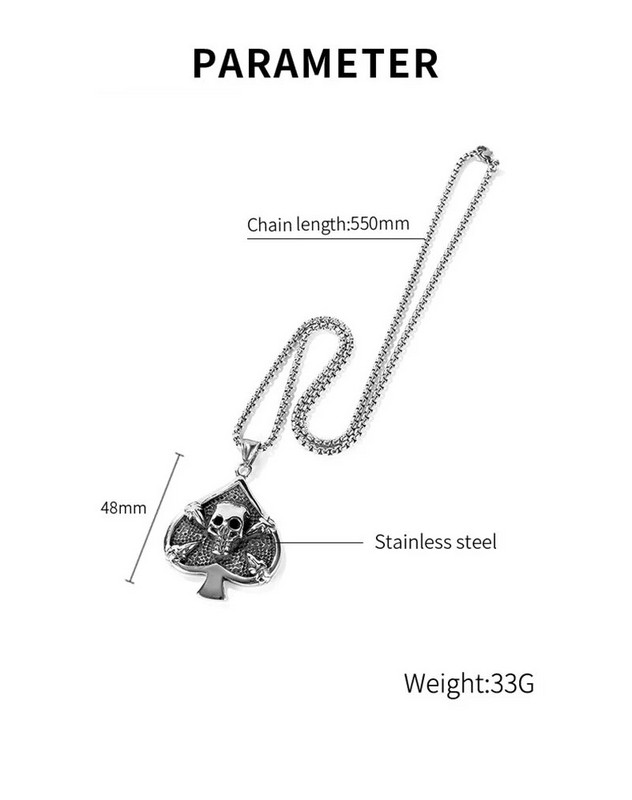 Meeste Halloweeni retro-koljuripatsiga kaelakee gooti roostevabast terasest labidas skelett kaelakett punk moeehted aksessuaarid