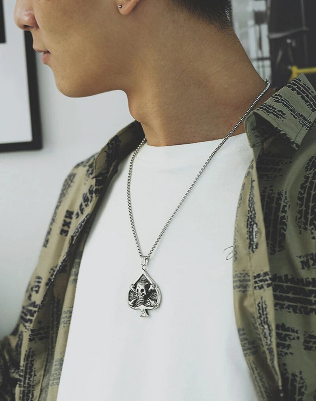 Meeste Halloweeni retro-koljuripatsiga kaelakee gooti roostevabast terasest labidas skelett kaelakett punk moeehted aksessuaarid