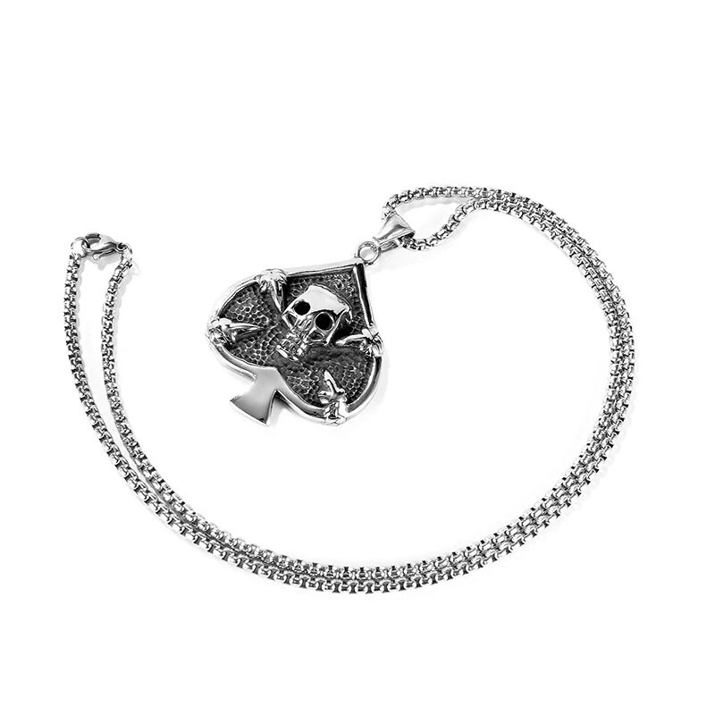 Meeste Halloweeni retro-koljuripatsiga kaelakee gooti roostevabast terasest labidas skelett kaelakett punk moeehted aksessuaarid