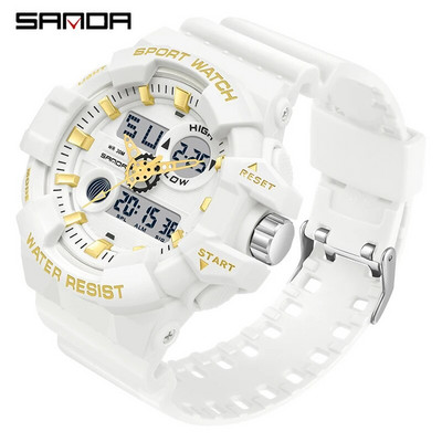 SANDA valged meeste spordikellad parima kaubamärgiga luksuslikud sõjaväe kvartskellad meeste veekindlad käekellad relogio masculino