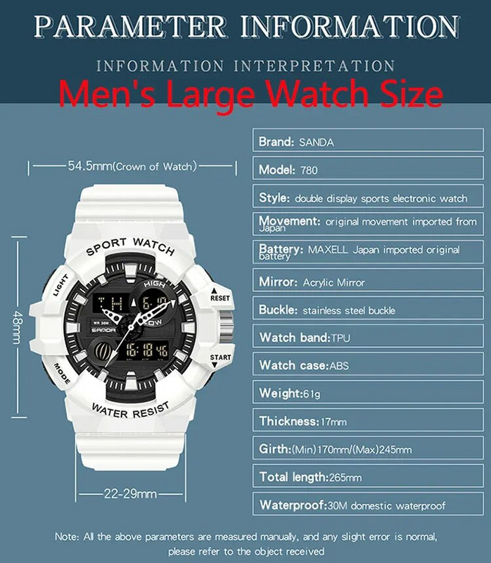 SANDA valged meeste spordikellad parima kaubamärgiga luksuslikud sõjaväe kvartskellad meeste veekindlad käekellad relogio masculino