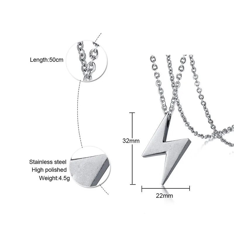 Ανδρικό κολιέ Vnox Letter Z σε μαύρο και vintage τόνο από ανοξείδωτο ατσάλι σε σχήμα αστραπής ανδρικό γιακά