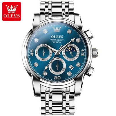 OLEVS meeste moekell Lihtne meeste äriline roostevabast terasest kvartskell igapäevane veekindel helendav käekell ettevõtetele