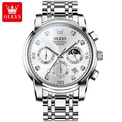 OLEVS meeste moekell Lihtne meeste äriline roostevabast terasest kvartskell igapäevane veekindel helendav käekell ettevõtetele