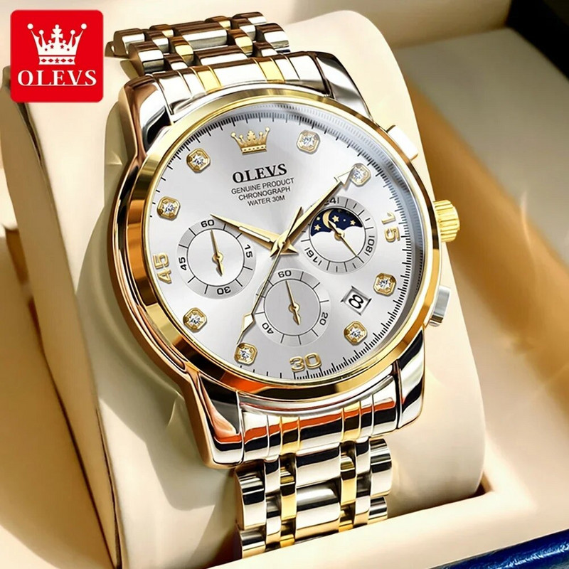 OLEVS meeste moekell Lihtne meeste äriline roostevabast terasest kvartskell igapäevane veekindel helendav käekell ettevõtetele