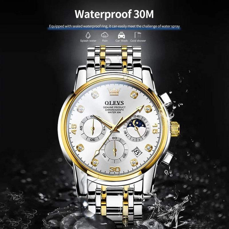 OLEVS meeste moekell Lihtne meeste äriline roostevabast terasest kvartskell igapäevane veekindel helendav käekell ettevõtetele