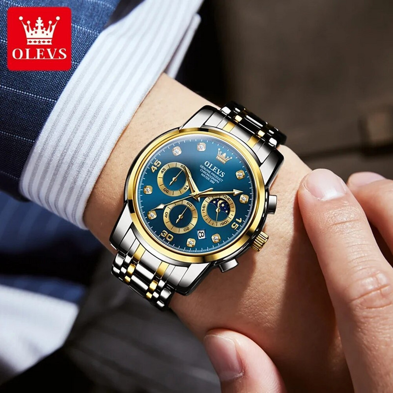 OLEVS meeste moekell Lihtne meeste äriline roostevabast terasest kvartskell igapäevane veekindel helendav käekell ettevõtetele