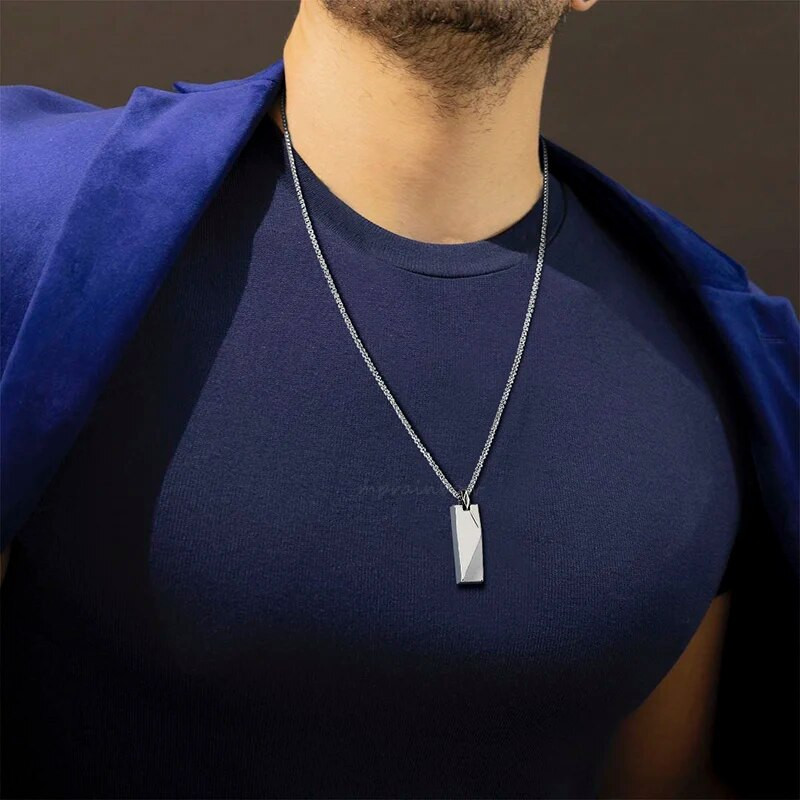 Ristkülikukujulised riba ripatsid kaelakeed meestele roostevabast terasest geomeetriline kaelakee minimalism Lihtsus krae kett Ehted talle