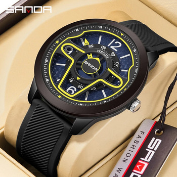 SANDA Топ марка луксозни мъжки кварцови часовници Модни спортни 3D кормилно управление Водоустойчив класически мъжки ръчен часовник Силиконова каишка