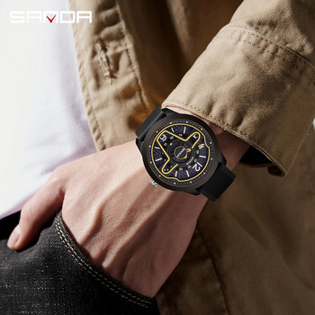 SANDA Топ марка луксозни мъжки кварцови часовници Модни спортни 3D кормилно управление Водоустойчив класически мъжки ръчен часовник Силиконова каишка