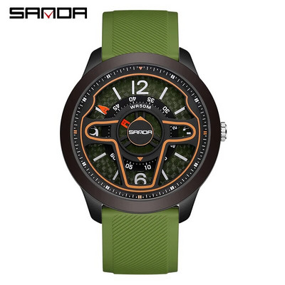 SANDA aukščiausios prekės ženklo prabangūs vyriški kvarciniai laikrodžiai madingi sportiniai 3D automobilio vairavimo vandeniui atsparūs klasikiniai vyriški rankiniai laikrodžiai, silikoninis dirželis