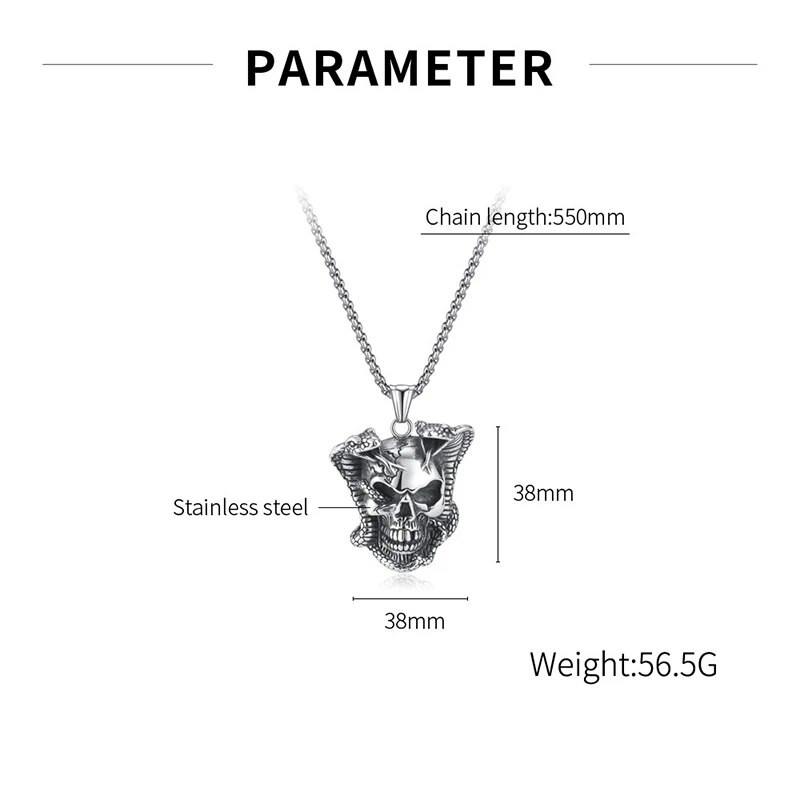 Punk Helovino kaukolė gyvatė Vyriški pakabukai karoliai Neo Goth nerūdijančio plieno skeletas Gatvė šaunūs daiktai Hiphopo roko mados papuošalai