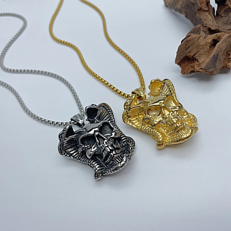 Punk Helovino kaukolė gyvatė Vyriški pakabukai karoliai Neo Goth nerūdijančio plieno skeletas Gatvė šaunūs daiktai Hiphopo roko mados papuošalai