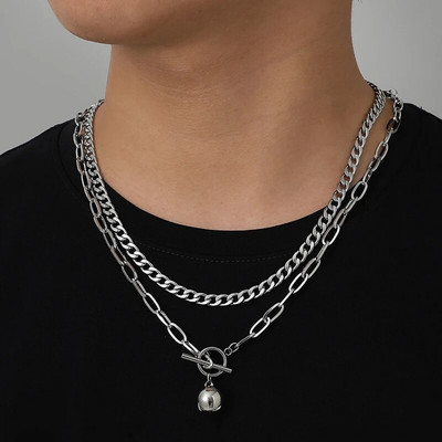 Kahekihiline uus 2023. aastal Trend Meeste ümmargune ripats-kaelakee, roostevabast terasest palliga kaelakett meestele Moeehted Tasuta kohaletoimetamine