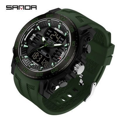 SANDA luksuslik originaal meeste spordi randmekell Kuldne kvartsterasest veekindel kahe ekraaniga kell Relogio Masculino 6029