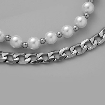 Μοντέρνο ανδρικό μαργαριτάρι κολιέ με αλυσίδα από ανοξείδωτο ατσάλι Hip Hop Ανδρικό λαιμόκοψη χοντρό πανκ τσόκερ κοσμήματα μόδας