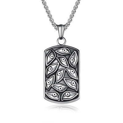 Ανδρικό γοτθικό κολιέ με το κακό μάτι του διαβόλου Cool punk από ανοξείδωτο ατσάλι τετράγωνο κολάρο με ετικέτα σκύλου Δώρα σε αυτόν Μόδα κοσμήματα