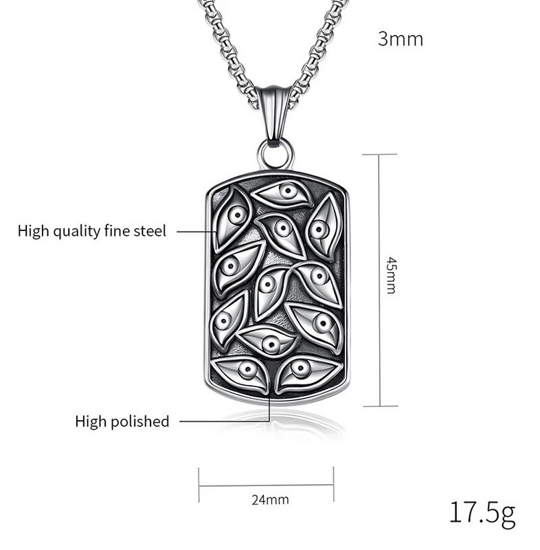 Ανδρικό γοτθικό κολιέ με το κακό μάτι του διαβόλου Cool punk από ανοξείδωτο ατσάλι τετράγωνο κολάρο με ετικέτα σκύλου Δώρα σε αυτόν Μόδα κοσμήματα