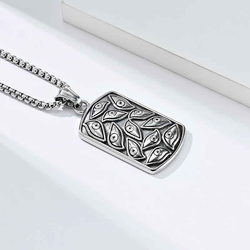 Ανδρικό γοτθικό κολιέ με το κακό μάτι του διαβόλου Cool punk από ανοξείδωτο ατσάλι τετράγωνο κολάρο με ετικέτα σκύλου Δώρα σε αυτόν Μόδα κοσμήματα