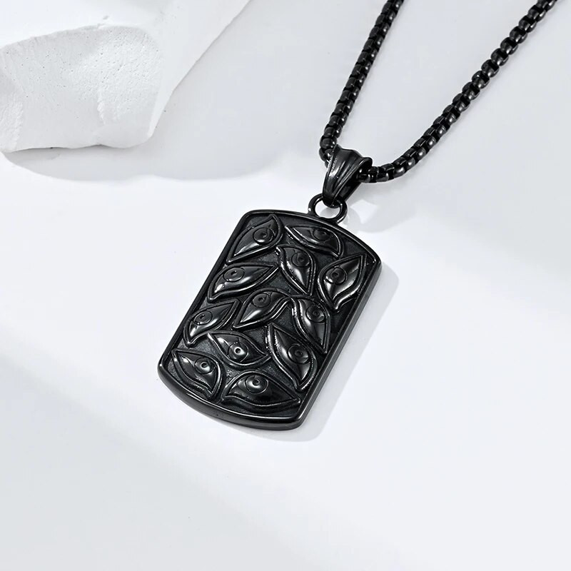 Ανδρικό γοτθικό κολιέ με το κακό μάτι του διαβόλου Cool punk από ανοξείδωτο ατσάλι τετράγωνο κολάρο με ετικέτα σκύλου Δώρα σε αυτόν Μόδα κοσμήματα