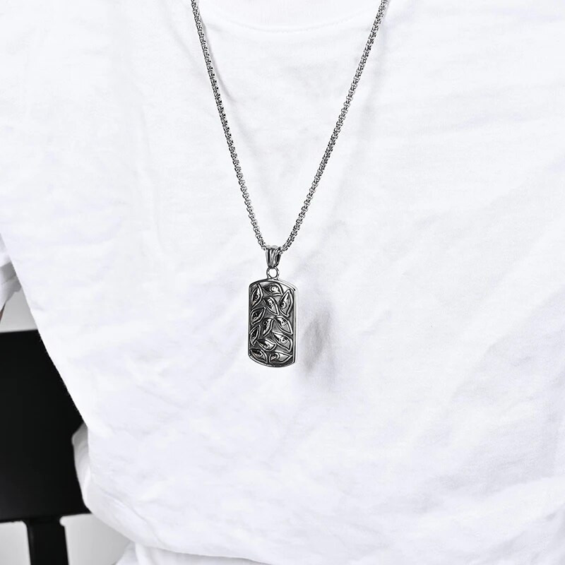 Ανδρικό γοτθικό κολιέ με το κακό μάτι του διαβόλου Cool punk από ανοξείδωτο ατσάλι τετράγωνο κολάρο με ετικέτα σκύλου Δώρα σε αυτόν Μόδα κοσμήματα