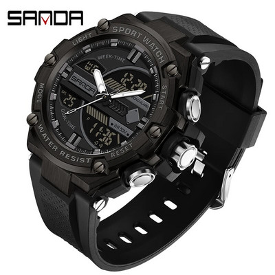 SANDA meeste käekellad 50M veekindel käekell LED digitaalne kvartskell meeste sõjaline spordikell kahe ekraaniga elektrooniline käekell