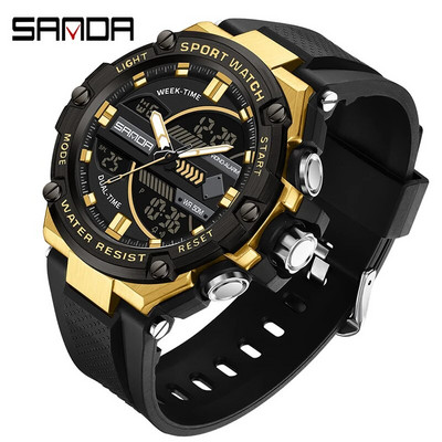 SANDA meeste käekellad 50M veekindel käekell LED digitaalne kvartskell meeste sõjaline spordikell kahe ekraaniga elektrooniline käekell