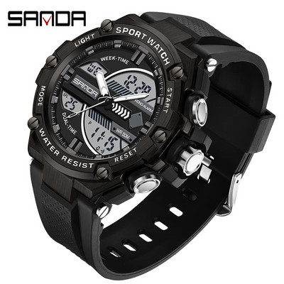 SANDA meeste käekellad 50M veekindel käekell LED digitaalne kvartskell meeste sõjaline spordikell kahe ekraaniga elektrooniline käekell