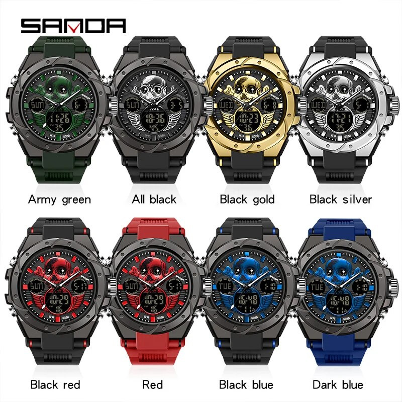 SANAD parima kaubamärgiga spordikellad meeste sõjaväe digitaalkellad 5 baari veekindlad kahe ekraaniga käekellad Relogio Masculino spordikellad