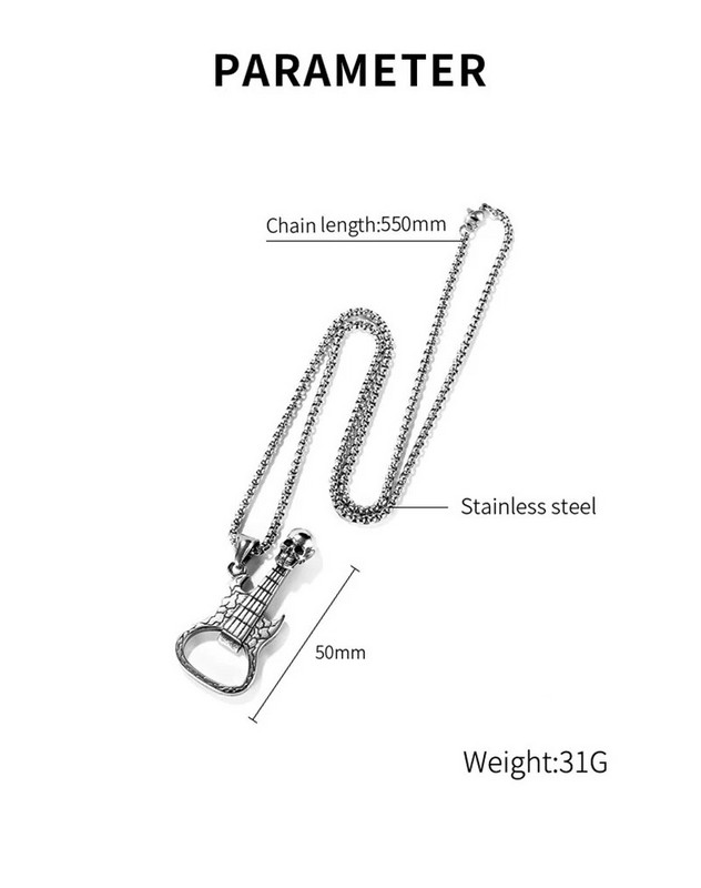 Halloween Goth pudeliavaja pealuu peaga kitarr meeste ripats kaelakee roostevabast terasest skelett punk meessoost rock moeehted