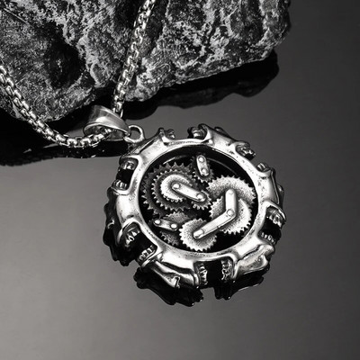 Ανδρικό κρεμαστό κολιέ ρετρό εργαλείων κρανίο από ανοξείδωτο ατσάλι πανκ Vintage αλυσίδα λαιμού σκελετός τσόκερ μόδα κοσμήματα γκοθ αξεσουάρ