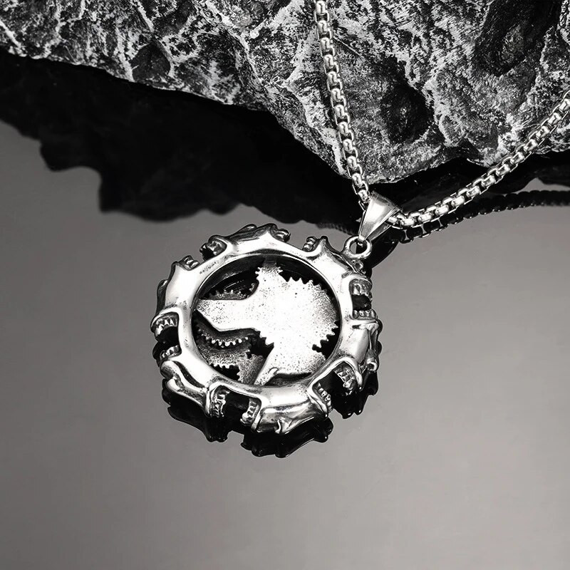 Ανδρικό κρεμαστό κολιέ ρετρό εργαλείων κρανίο από ανοξείδωτο ατσάλι πανκ Vintage αλυσίδα λαιμού σκελετός τσόκερ μόδα κοσμήματα γκοθ αξεσουάρ