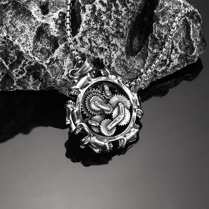 Ανδρικό κρεμαστό κολιέ ρετρό εργαλείων κρανίο από ανοξείδωτο ατσάλι πανκ Vintage αλυσίδα λαιμού σκελετός τσόκερ μόδα κοσμήματα γκοθ αξεσουάρ