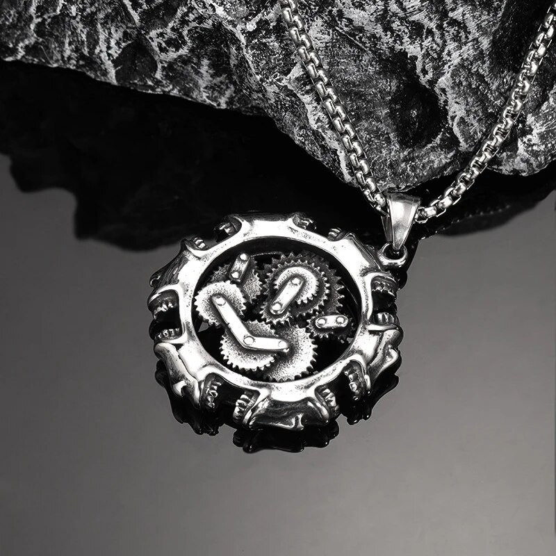 Ανδρικό κρεμαστό κολιέ ρετρό εργαλείων κρανίο από ανοξείδωτο ατσάλι πανκ Vintage αλυσίδα λαιμού σκελετός τσόκερ μόδα κοσμήματα γκοθ αξεσουάρ