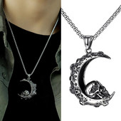 Cool Halloween Gothic Moon Skull Ανδρικό μενταγιόν κολιέ πανκ από ανοξείδωτο ατσάλι με σκελετό Hiphop αδιάβροχο κοσμήματα μόδας