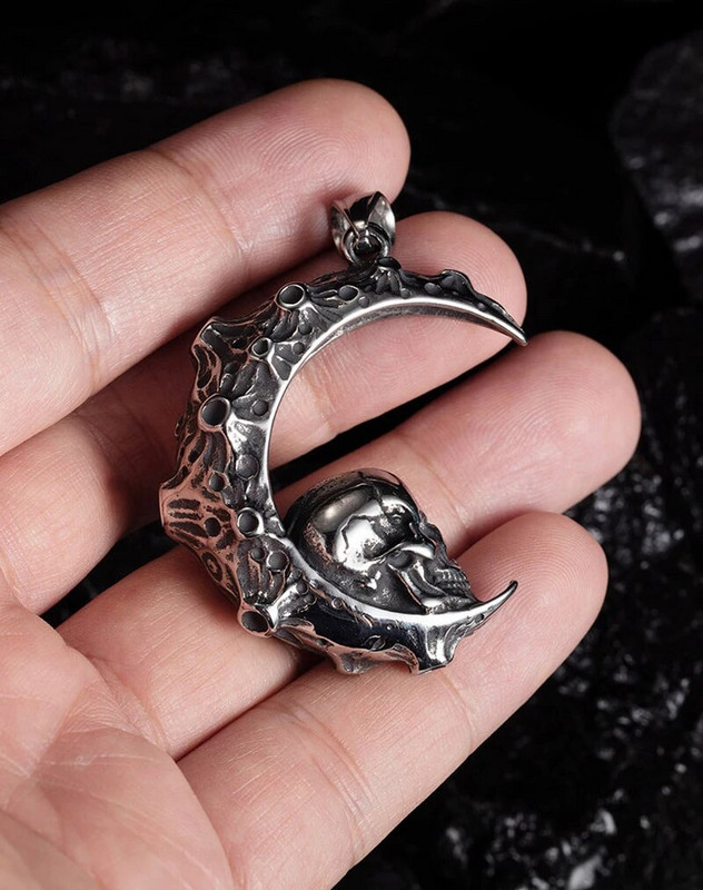 Cool Halloween Gothic Moon Skull Ανδρικό μενταγιόν κολιέ πανκ από ανοξείδωτο ατσάλι με σκελετό Hiphop αδιάβροχο κοσμήματα μόδας